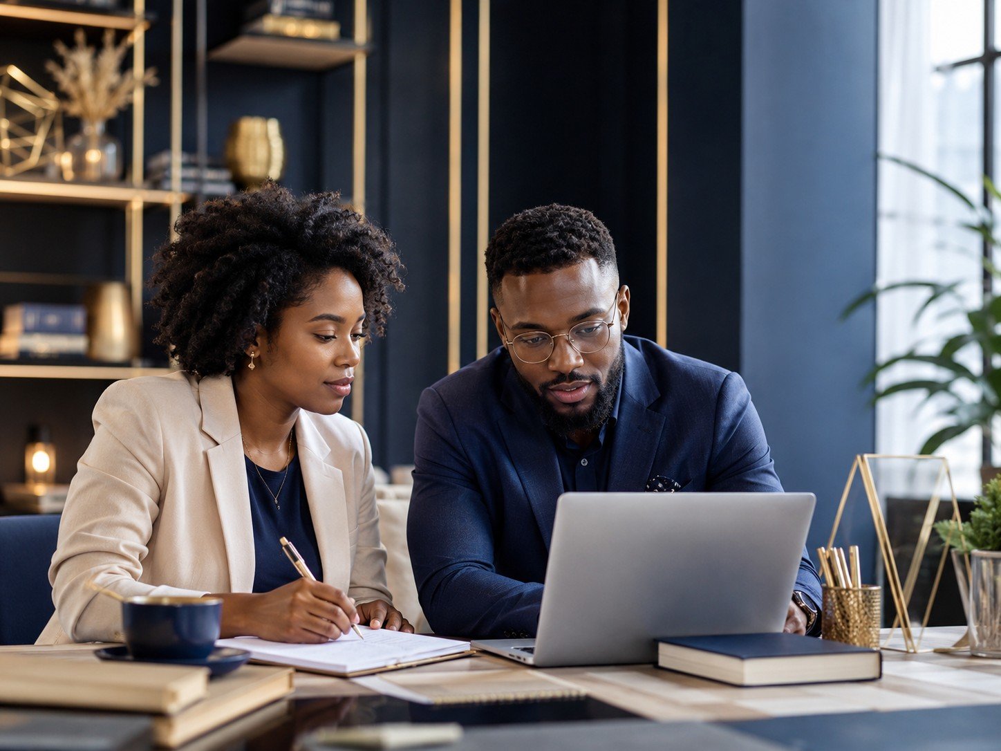 Deux professionnels africains travaillant ensemble sur un parcours de certification